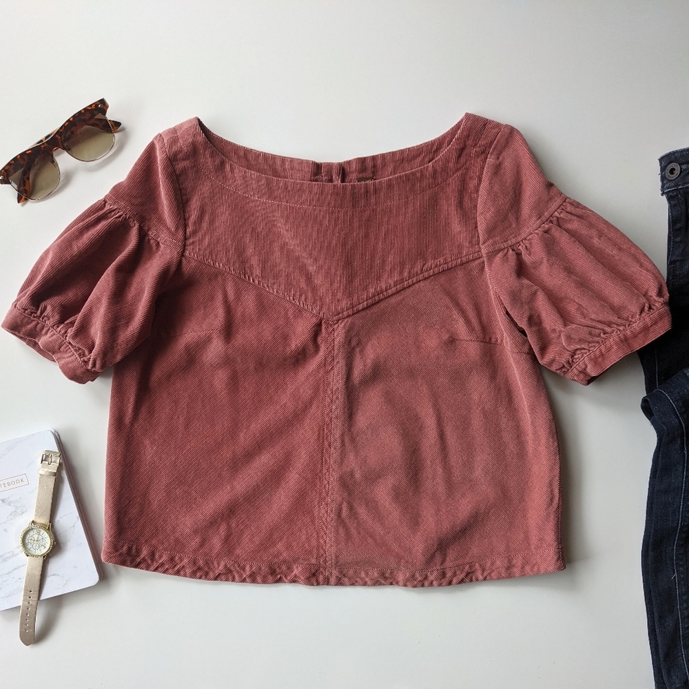 FREE PEOPLE Courdoroy Cotton Crop Top Blouse Shirt Size Small - Picture 7 of 14